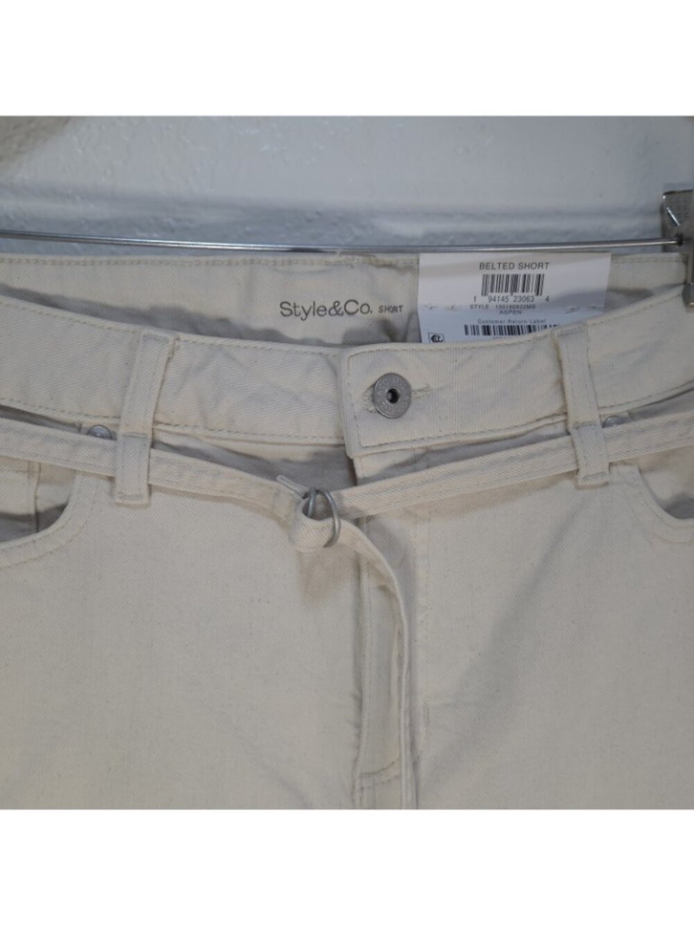 Style&Co. Womens Size 14 Cream Belted Shorts High Rise Slimming Pocket - Picture 4 of 16